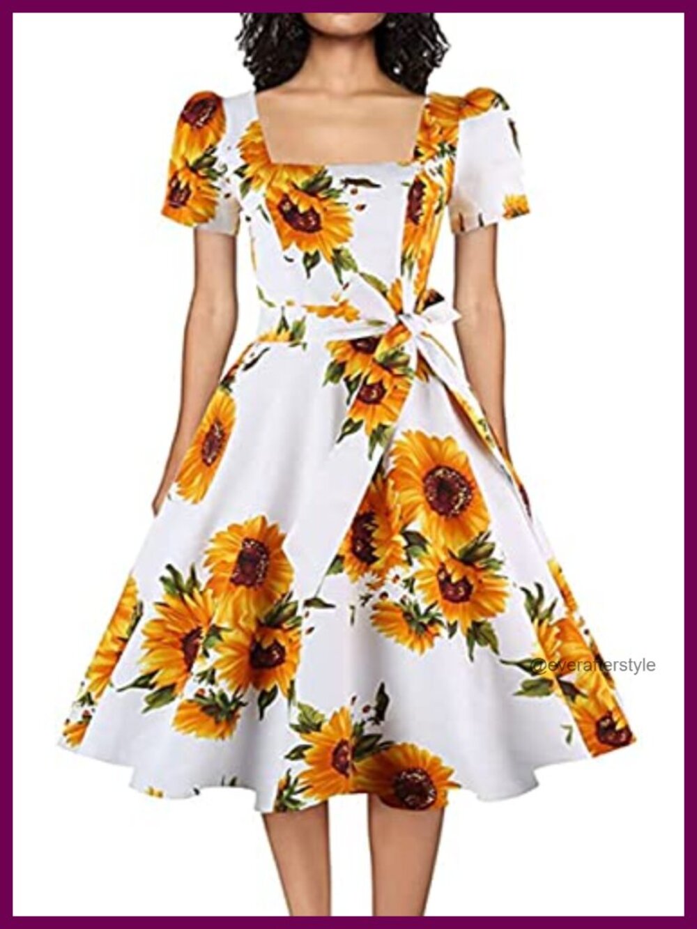 Women's Square Neck Ruffle Sleeve A-Line Cocktail Dress with Pockets